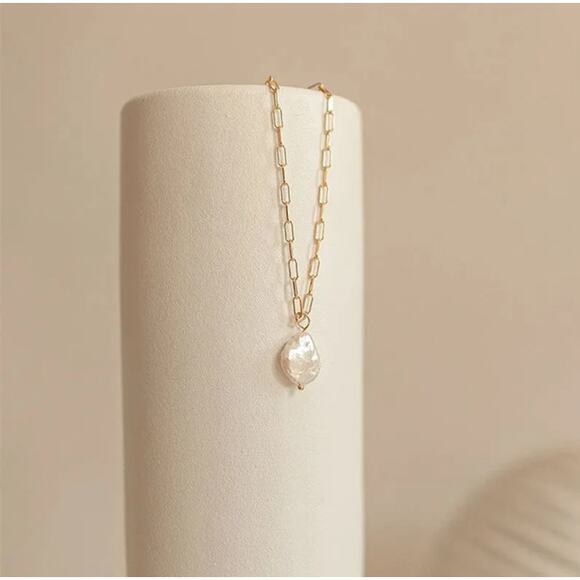 Jewelry Necklace Steel 14K Gold Freshwater Pearl Pendan - Picture 2 of 3